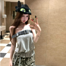 批发甜美小众设计感皮带抹胸时尚褶皱抽绳抹胸背心T恤上衣女