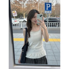 波点蕾丝吊带女无袖修身背心上衣