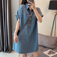 批发2-300斤胖mm牛仔蓝连衣裙女夏季新款特<b class='q'>大码</b>中长款宽松短袖t恤裙子