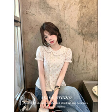 批发韩女波点娃娃领衬衫女短袖夏季<b class='q'>新款</b>收腰显瘦百搭<b class='q'>小衫</b>
