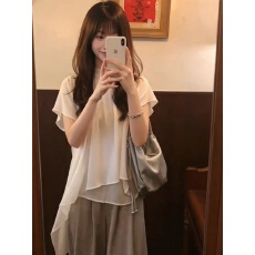 批发法式气质温柔风不规则设计感宽松雪纺衫女夏<b class='q'>新款</b>独特绝美小上衣女