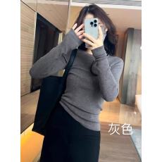 批发天猫质量 高品质 灰色圆领针织长袖t恤女秋冬新款内搭打底衫上衣