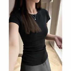 批发2026新款黑色正肩修身短袖T恤女夏季圆领基础款收腰显瘦短袖上衣