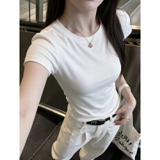 批发欧货白色短袖t恤女2026夏季新款修身紧身内搭高级感<b class='q'>打底衫</b>上衣女