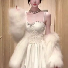 批发微胖mm纯欲千金感钉钻A字晚礼裙女秋冬高级感气质公主收腰蓬蓬裙