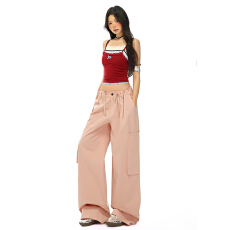 批发<b class='q'>糖果</b><b class='q'>色</b>｜松紧腰抽绳设计大口袋工装宽松休闲阔腿裤