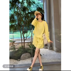 批发天丝亚麻简约时尚夏季套装防晒上衣+短裤两件套