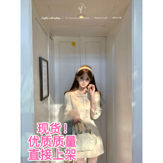 批发迟<b class='q'>伞</b><b class='q'>伞</b>25/fw 牛奶酒酿 奶油彼得潘翻领蝴蝶结双排扣连衣<b class='q'>裙</b>