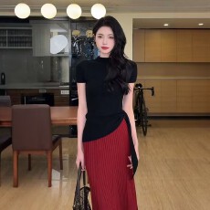 批发开春穿搭一整套纯欲风<b class='q'>不规则</b>简约上衣高腰气质宽松百搭显瘦<b class='q'>半身裙</b>