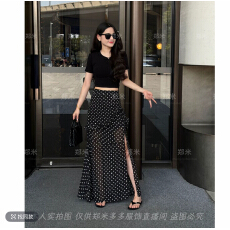 批发韩版时尚开叉波点<b class='q'>雪纺</b>半身裙女2026新款高腰显瘦垂感不规则长裙潮