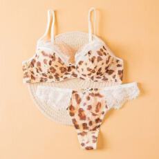 批发睫毛豹纹纯欲风内衣套装性感蕾丝超薄文胸套装大码防下垂胸罩