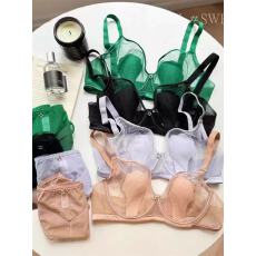 批发甜心猫爪性感网纱透气薄款大胸显小全罩杯兔耳朵杯软钢圈文胸套装