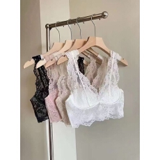 批发高奢蕾丝内衣薄款性感无钢圈背心式文胸套装龙心同款