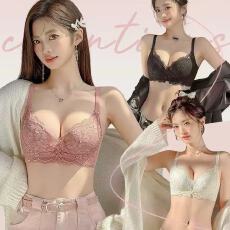批发无钢圈聚拢内衣女小胸显大防下垂收副乳性感法式蕾丝文胸罩套装