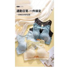 批发蔷薇前扣内衣女小胸聚拢显大薄款无钢圈蕾丝美背文胸套装