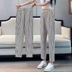 批发新款女士百搭休闲条纹哈伦裤时尚洋气减龄显瘦萝卜裤薄款九分裤女