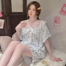 夏季新款睡衣女士云朵棉短袖短裤可爱甜美高级感公主风家居服套装