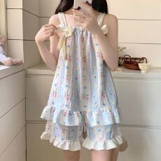 带胸垫睡衣女夏季2026新款云朵棉吊带家居服两件套装甜美可爱网红