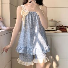 带胸垫睡衣女夏季2026新款云朵棉吊带家居服两件套装甜美可爱网红
