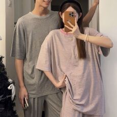 批发<b class='q'>情侣装</b>新款莫代尔夏季宽松休闲简约条纹舒适家居服