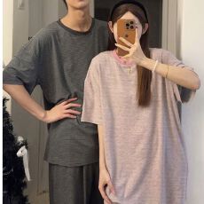 批发<b class='q'>情侣装</b>新款莫代尔夏季宽松休闲简约条纹舒适家居服