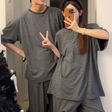 批发<b class='q'>情侣装</b>新款莫代尔夏季宽松休闲简约条纹舒适家居服