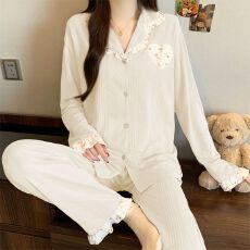 批发实拍仿棉提花180克ins风清新<b class='q'>碎花</b>荷叶边亲肤家居服套装