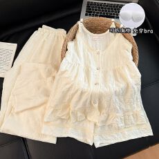 批发带胸垫<b class='q'>睡衣</b>女夏季2026新款云朵棉短袖短裤长裤可爱家居服<b class='q'>三件套</b>装