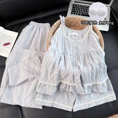 批发带胸垫<b class='q'>睡衣</b>女夏季2026新款云朵棉短袖短裤长裤可爱家居服<b class='q'>三件套</b>装