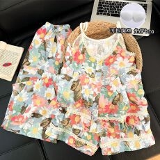 批发带胸垫<b class='q'>睡衣</b>女夏季2026新款云朵棉短袖短裤长裤可爱家居服<b class='q'>三件套</b>装