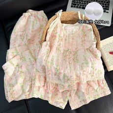 批发带胸垫<b class='q'>睡衣</b>女夏季2026新款云朵棉短袖短裤长裤可爱家居服<b class='q'>三件套</b>装