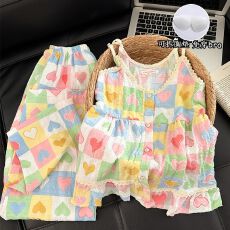 批发带胸垫<b class='q'>睡衣</b>女夏季2026新款云朵棉短袖短裤长裤可爱家居服<b class='q'>三件套</b>装