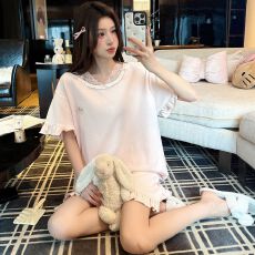 批发夏季新款纯棉网红风公主风套头短袖<b class='q'>短裤</b>睡衣<b class='q'>女</b>套装