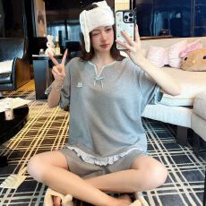 批发夏季新款纯棉网红风公主风套头短袖<b class='q'>短裤</b>睡衣<b class='q'>女</b>套装