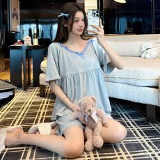 批发夏季新款纯棉网红风公主风套头短袖<b class='q'>短裤</b>睡衣<b class='q'>女</b>套装