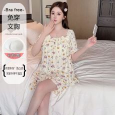 批发色织提花睡衣女带胸垫<b class='q'>加肥</b><b class='q'>加大</b>春秋甜美花边短袖套装家居服可外穿