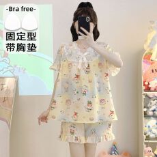 批发云朵棉<b class='q'>睡衣</b>女夏甜美公主风带胸垫短袖加肥<b class='q'>大码</b>220斤家居服