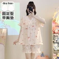 批发云朵棉<b class='q'>睡衣</b>女夏甜美公主风带胸垫短袖加肥<b class='q'>大码</b>220斤家居服
