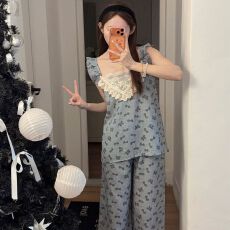 批发2026新款<b class='q'>婴儿</b>棉吊带长<b class='q'>裤</b>家居服睡衣女甜美花边套装