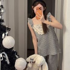 批发2026新款<b class='q'>婴儿</b>棉吊带长<b class='q'>裤</b>家居服睡衣女甜美花边套装