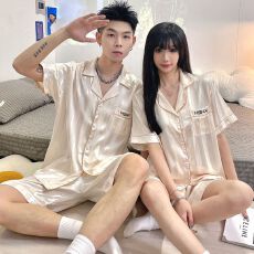 批发<b class='q'>情侣</b><b class='q'>睡衣</b>男士夏季冰丝短袖短裤夏天香槟条纹加肥<b class='q'>大码</b>家居服女套装