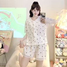 批发夏季睡衣女新款6535<b class='q'>针织</b>棉甜美公主风短袖短裤家居服套装