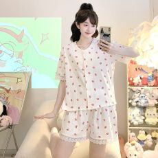 批发夏季睡衣女新款6535<b class='q'>针织</b>棉甜美公主风短袖短裤家居服套装