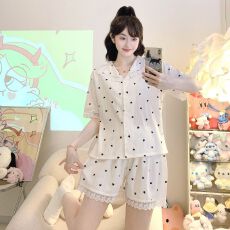 批发夏季睡衣女新款6535<b class='q'>针织</b>棉甜美公主风短袖短裤家居服套装