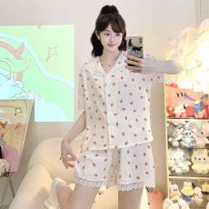 批发夏季睡衣女新款6535<b class='q'>针织</b>棉甜美公主风短袖短裤家居服套装