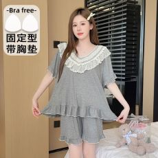 批发带固定胸垫<b class='q'>睡衣</b>女夏<b class='q'>莫代尔</b>短袖套宽松大码220斤可穿家居服