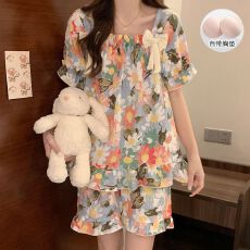 批发带胸垫睡衣<b class='q'>女</b>夏季2026新款云朵棉吊带家居服两件套装甜美可爱网红