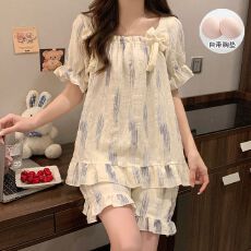 批发带胸垫睡衣<b class='q'>女</b>夏季2026新款云朵棉吊带家居服两件套装甜美可爱网红
