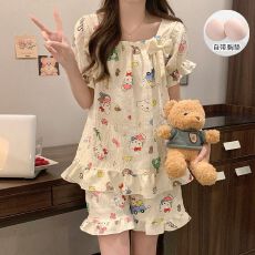 批发带胸垫睡衣<b class='q'>女</b>夏季2026新款云朵棉吊带家居服两件套装甜美可爱网红