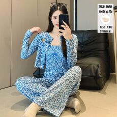 批发<b class='q'>三件套</b>带胸垫 仿棉春夏新款<b class='q'>睡衣</b>女家居服套装